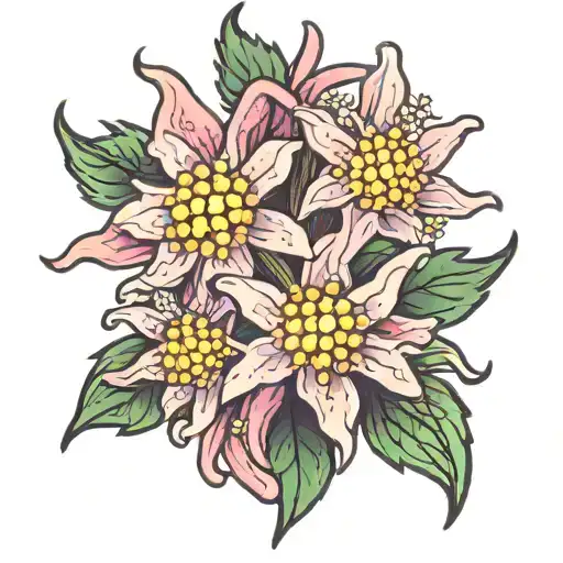 edelweiss flower, pink ribbon intertwined tattoo design idea