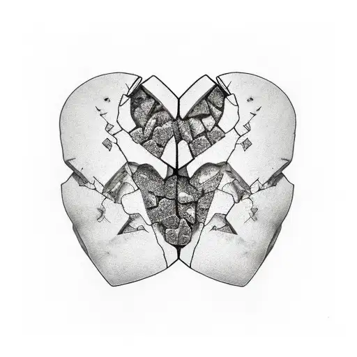 a half stone broken human heart with broken pieces tattoo design idea
