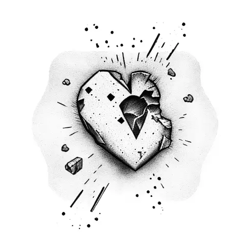 a half stone broken human heart with broken pieces tattoo design idea