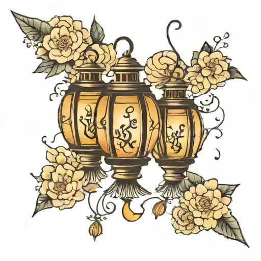 japanese  lanterns tattoo design idea