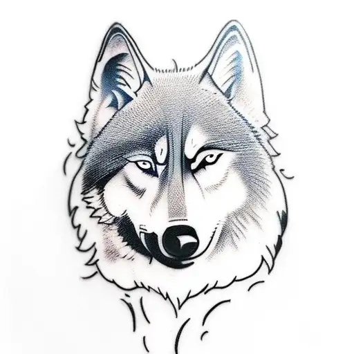 A wolf and a husky entwined in a fierce battle, symbolizing the duality of your favorite animals and your love for hardcore music. tattoo design idea