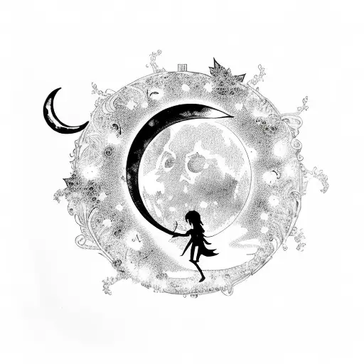 fairy and moon tattoo design idea