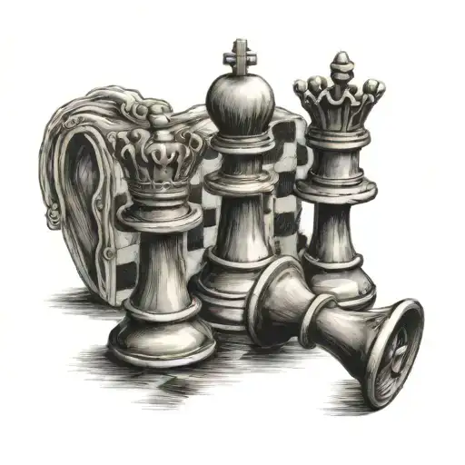 the queen's half-crown and half a crown king chess pieces tattoo design idea