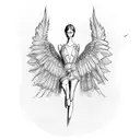 mannequin with wings sitting down tattoo design idea