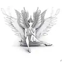 mannequin with wings sitting down tattoo design idea