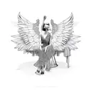 mannequin with wings sitting down tattoo design idea