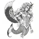 full mermaid tattoo half skeleton demon half beautiful  tattoo design idea