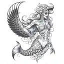 full mermaid tattoo half skeleton demon half beautiful  tattoo design idea