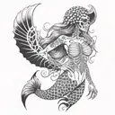 full mermaid tattoo half skeleton demon half beautiful  tattoo design idea