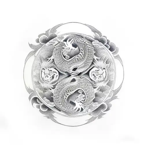 Dragon and Tiger with yin yang symbol tattoo design idea