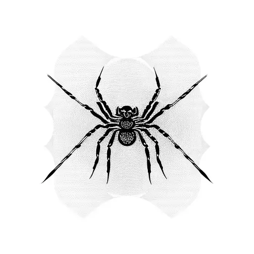 A spider weaving a web with musical notes and anime characters caught in it, set against a traditional Japanese backdrop tattoo design idea