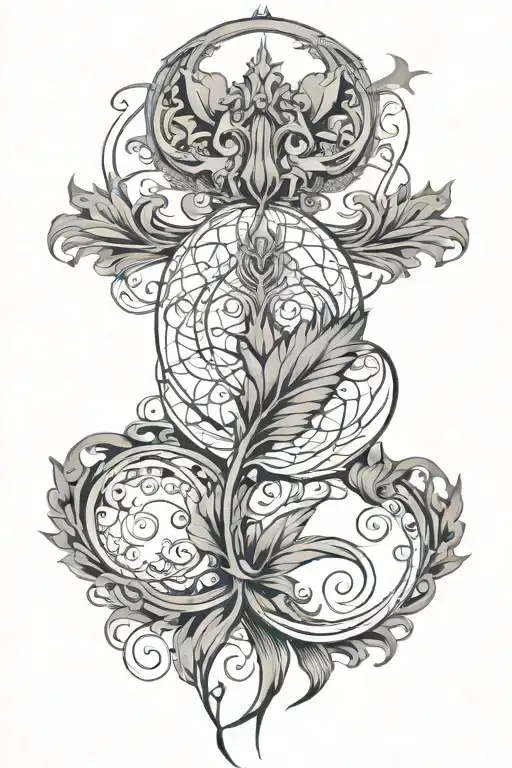 (full back tattoo), (empowering design), intricate details, bold and flowing lines, strength symbolism, overcoming obsta tattoo design idea