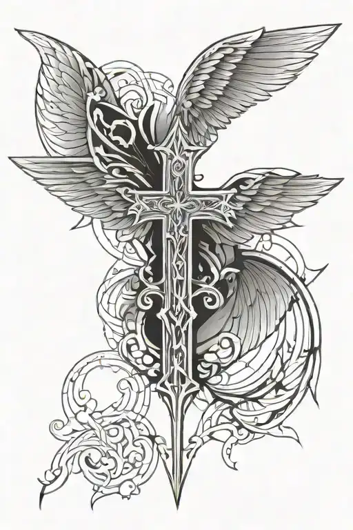 Christian Cross with wings tattoo design idea