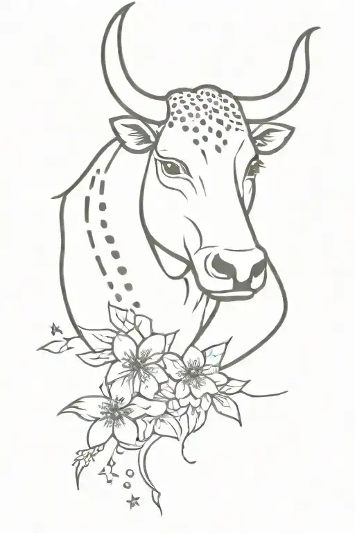 bull head, little stars, leopard singlet, hawaii flower, writing: all we have is now tattoo design idea