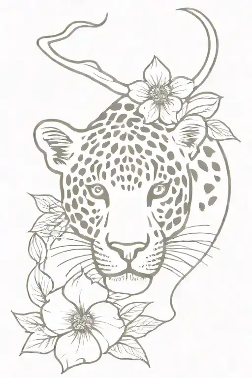 leopard, bull head, hawaii flower tattoo design idea