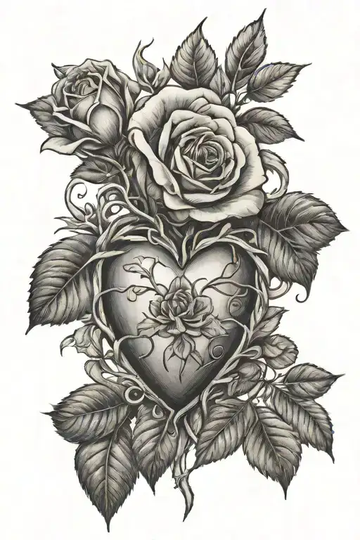the immaculate heart of mary connected to a rose bush  tattoo design idea