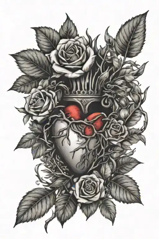 sacred heart connect to overgrown thorn roses  tattoo design idea