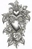 sacred heart on top connected and giving life to flowers below  tattoo design idea