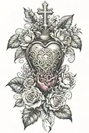 sacred heart on top connected and giving life to flowers below  tattoo design idea