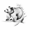 bear climbing a tree reaching for a bee hive  tattoo design idea