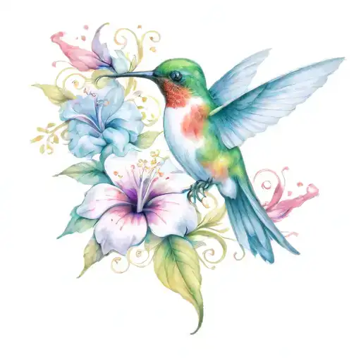 hibiscus hummingbird tattoo design idea