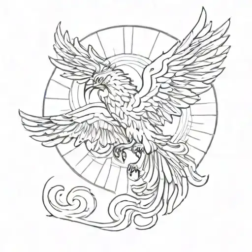 sun rising phoenix tattoo design idea