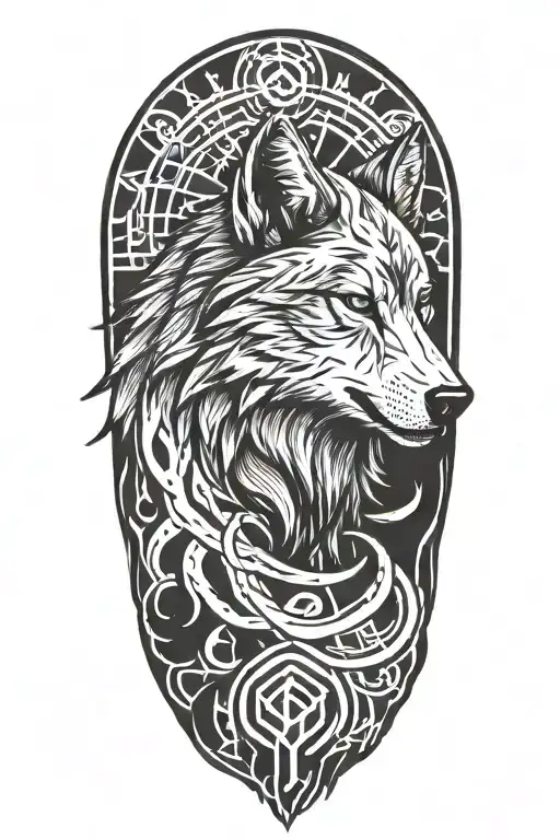 wolf Viking runes engraved tattoo design idea
