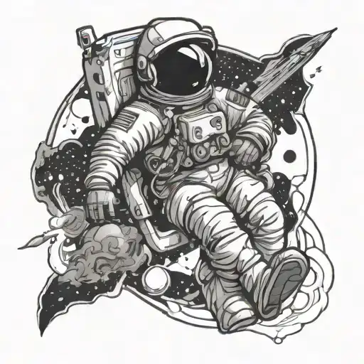 astronaut floating in space tattoo design idea