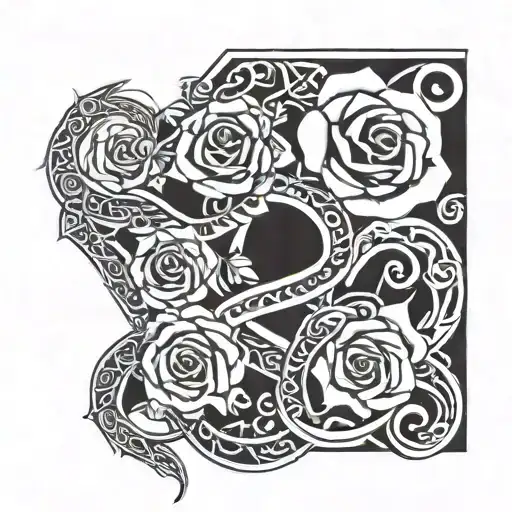 arm band with Viking letters with roses and a snake around the arm band tattoo design idea