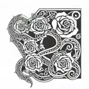 arm band with Viking letters with roses and a snake around the arm band tattoo design idea