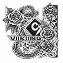 arm band with Viking letters with roses and a snake around the arm band tattoo design idea