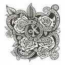 arm band with Viking letters with roses and a snake around the arm band tattoo design idea