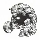 An artistic interpretation of a gym rat lifting weights, with emphasis on the muscles and determination tattoo design idea