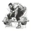 An artistic interpretation of a gym rat lifting weights, with emphasis on the muscles and determination tattoo design idea