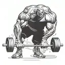 An artistic interpretation of a gym rat lifting weights, with emphasis on the muscles and determination tattoo design idea