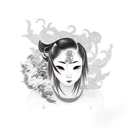 cut girl,long hair,smiling tattoo design idea