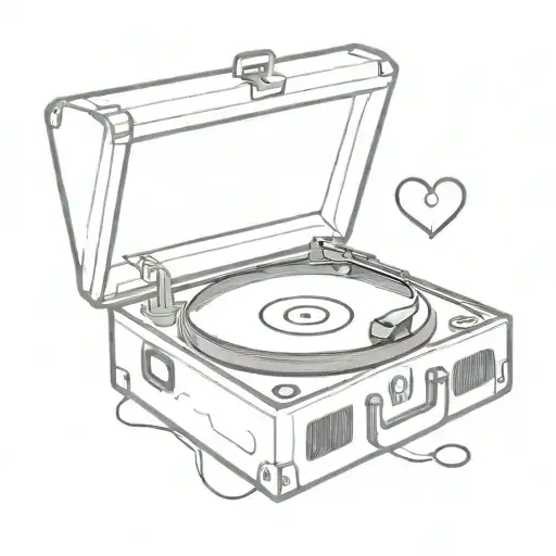 A minimalist tattoo of a record player with a heart-shaped vinyl spinning on it tattoo design idea
