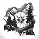 A compass rose with wilderness elements like trees, mountains, and rivers, symbolizing a love for hiking and exploring nature tattoo design idea