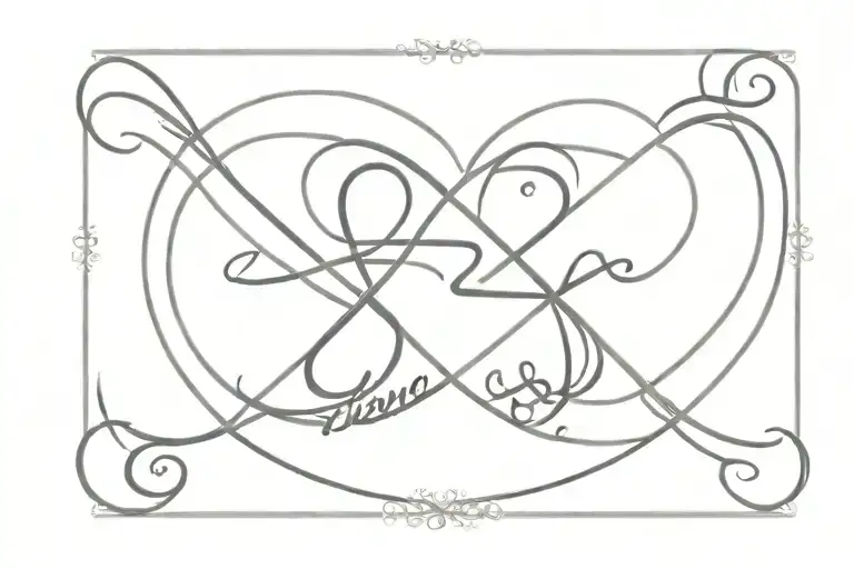 infinity symbol with a heart surrounded by four names Trixie Tristan Timothy Tyrone tattoo design idea