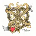 infinity and love heart with 4 names intertwined Trixie Timmy Tristan Tyrone tattoo design idea