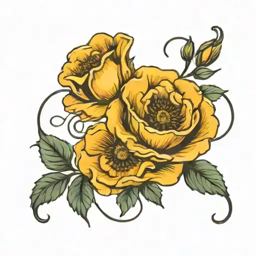 poppy flower intertwined with yellow rose  tattoo design idea