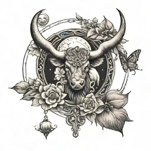 full flower moon taurus symbol incorporated tattoo design idea