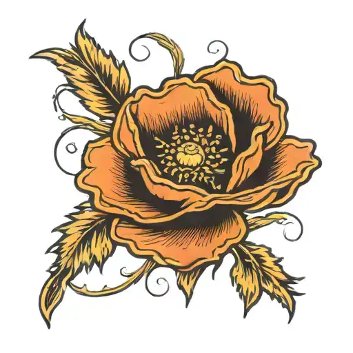 single poppy flower intertwined with sungle yellow rose tattoo design idea