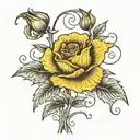 single poppy flower stems intertwined with single yellow rose tattoo design idea