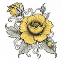 single poppy flower stems intertwined with single yellow rose tattoo design idea