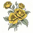 single poppy flower stems intertwined with single yellow rose tattoo design idea