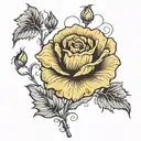 single poppy flower stems intertwined with single yellow rose tattoo design idea