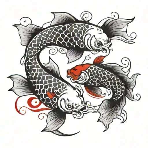 ying Yang koi fish with red accent tattoo design idea
