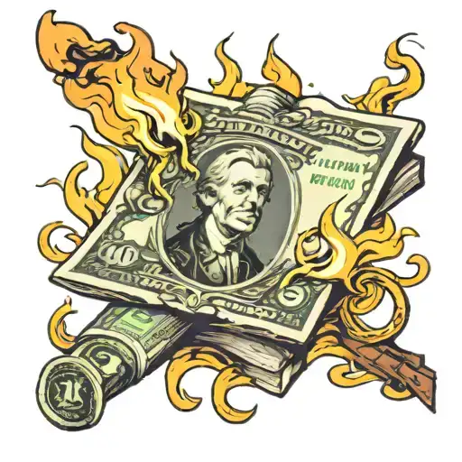 burning 100 dollar bill candle tattoo design idea