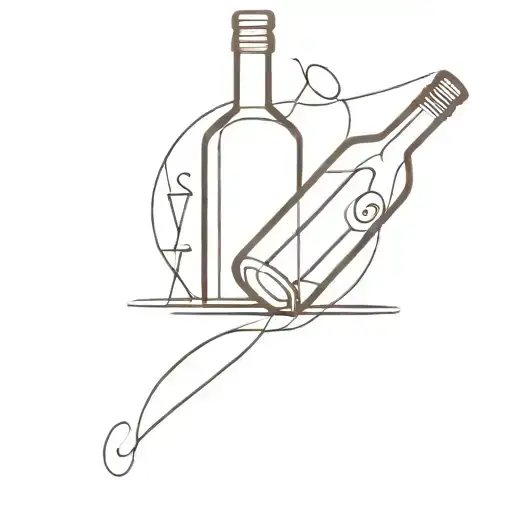 An abstract minimalist tattoo of a wine bottle and glass, reflecting your appreciation for alcohol and art tattoo design idea